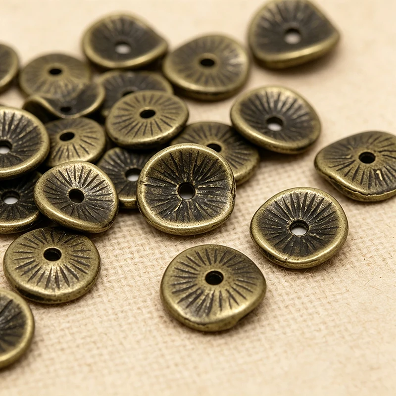 Vintage Wavy Spacer Beads Disc Antique Bronze Color DIY Making Earrings Necklace Jewelry Beads Findings About 10mmx9mm,20-100PCs
