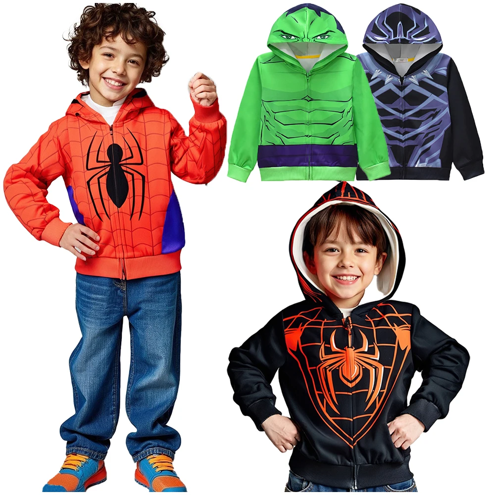 

Kids Spider-Man Sweatshirt Hoodie Superhero Jacket Street Hip Hop Zipper Loose Gothic Y2K Coat Autumn and Winter Halloween Gifts