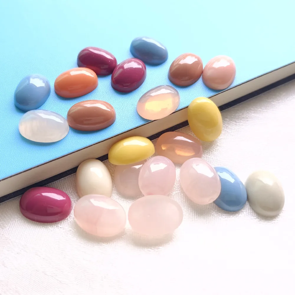 

50 pieces 13x18mm Mix Colors Solid color Oval Resin Beads Flat back beads for jewelry making Beads for needlework Cameo beads