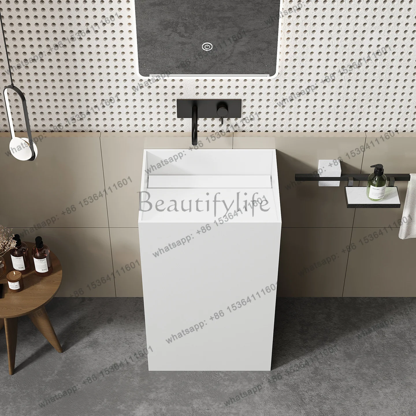 Hidden launching simple integrated floor-to-ceiling artificial stone wash basin column basin household