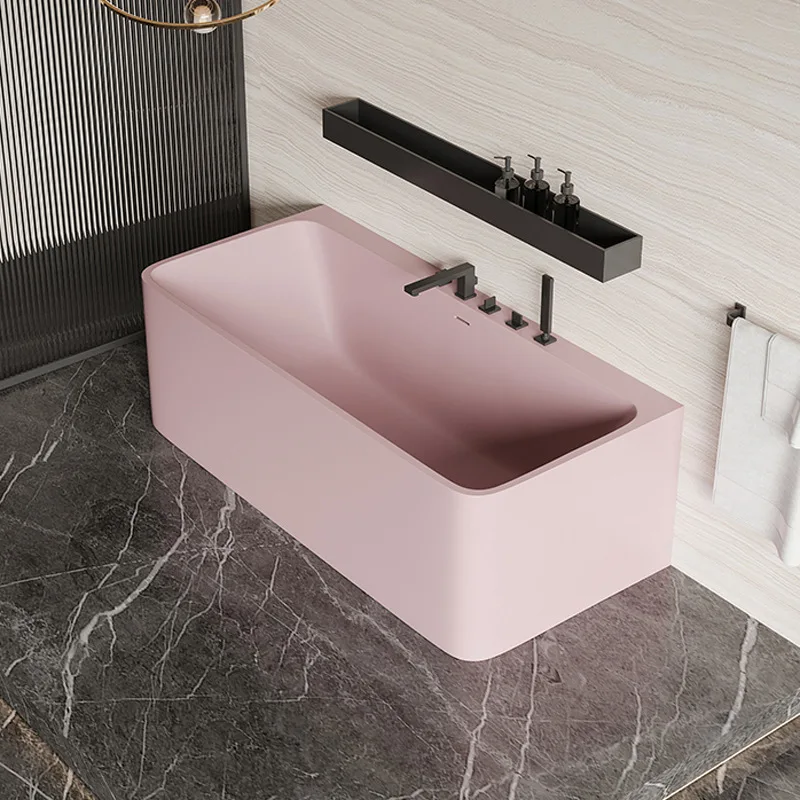 Free-standing artificial stone household bathtub, rectangular hotel Internet celebrity integrated bathtub basin