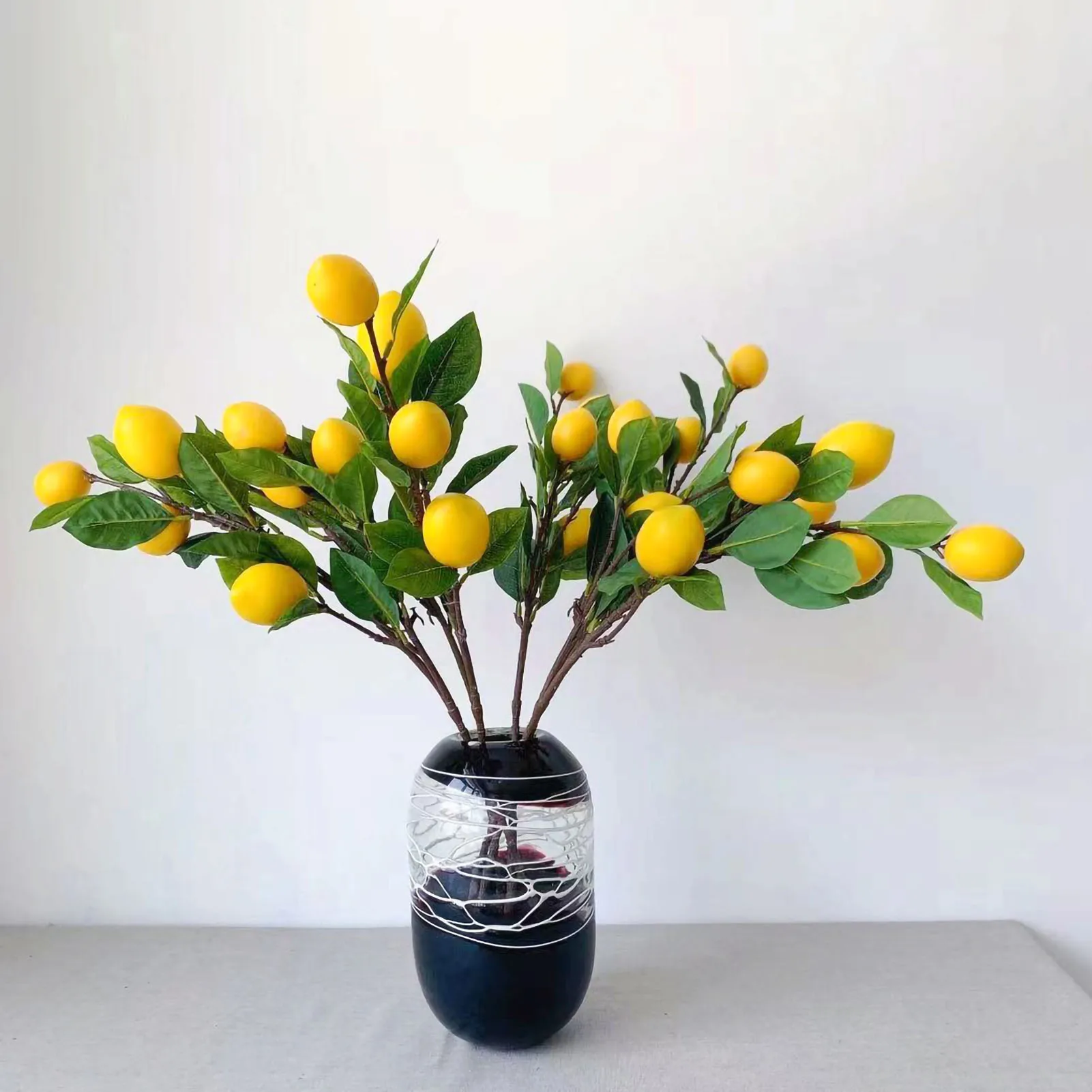 65cm Artificial Lemon Branch Yellow Lemon Long Branches Leaves Green Plant For Living Room Model Room Decoration