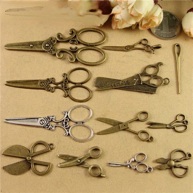 BoYuTe Antique Bronze Metal Scissors Charms Vintage Alloy Pendants DIY Jewelry Making Findings