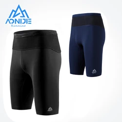 AONIJIE Male Quick Drying Compression Five Quarter Shorts High Spring Professional Fitness Pants With Pocket Can Hold Bottle