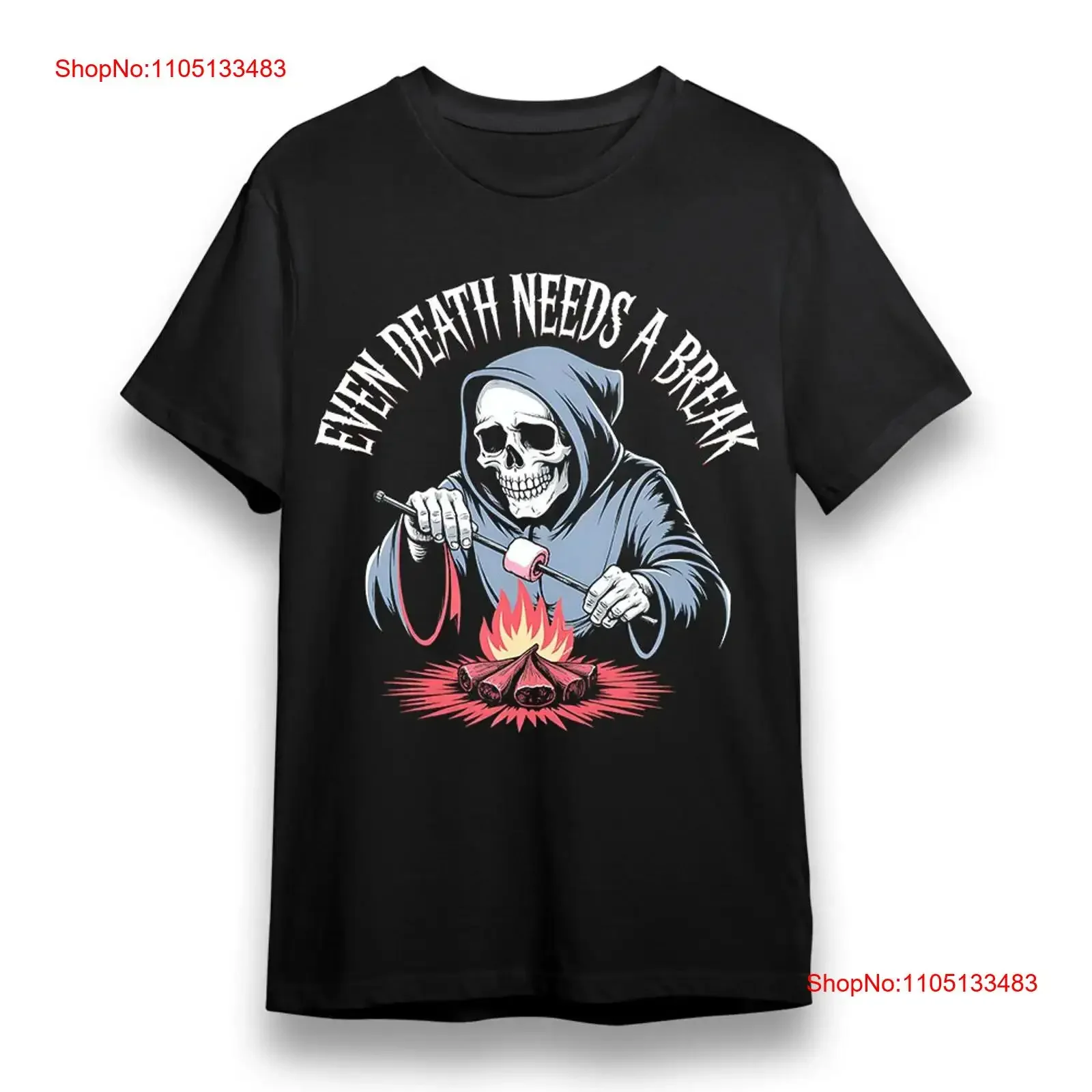 

Men's T shirt with Skeleton Campfire Black 100 Cotton vintage Washed Stretched graphic Breathable Stylish Slightly Soft