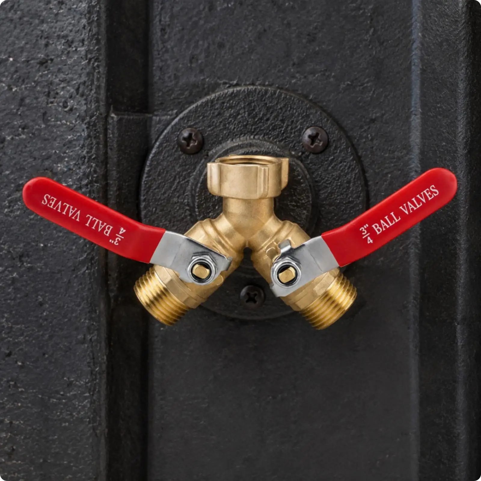 doubleOutlet Brass Ball-Port Faucet Diverter Compact Faucet Diverter with Two Lever Handles Resistant 3/4 Inch GHT Hose Splitter