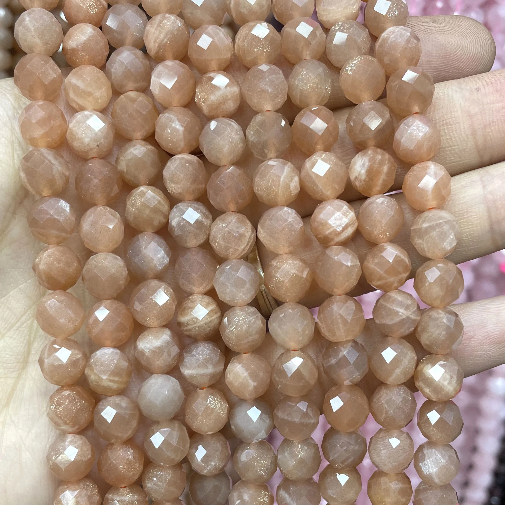 Naturalne klejnoty Sunstone nieregularne fasetowane Rondelle okrągłe luźne koraliki dystansowe do tworzenia biżuterii DIY bransoletka akcesoria naszyjnikowe