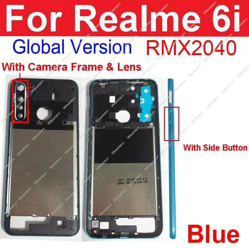 Realme 3 Pro 5 5S 5i 6i 7i 용 미들 하우징, 미들 홀더 프레임 베젤 커버, 측면 단추 렌즈 커버 부품