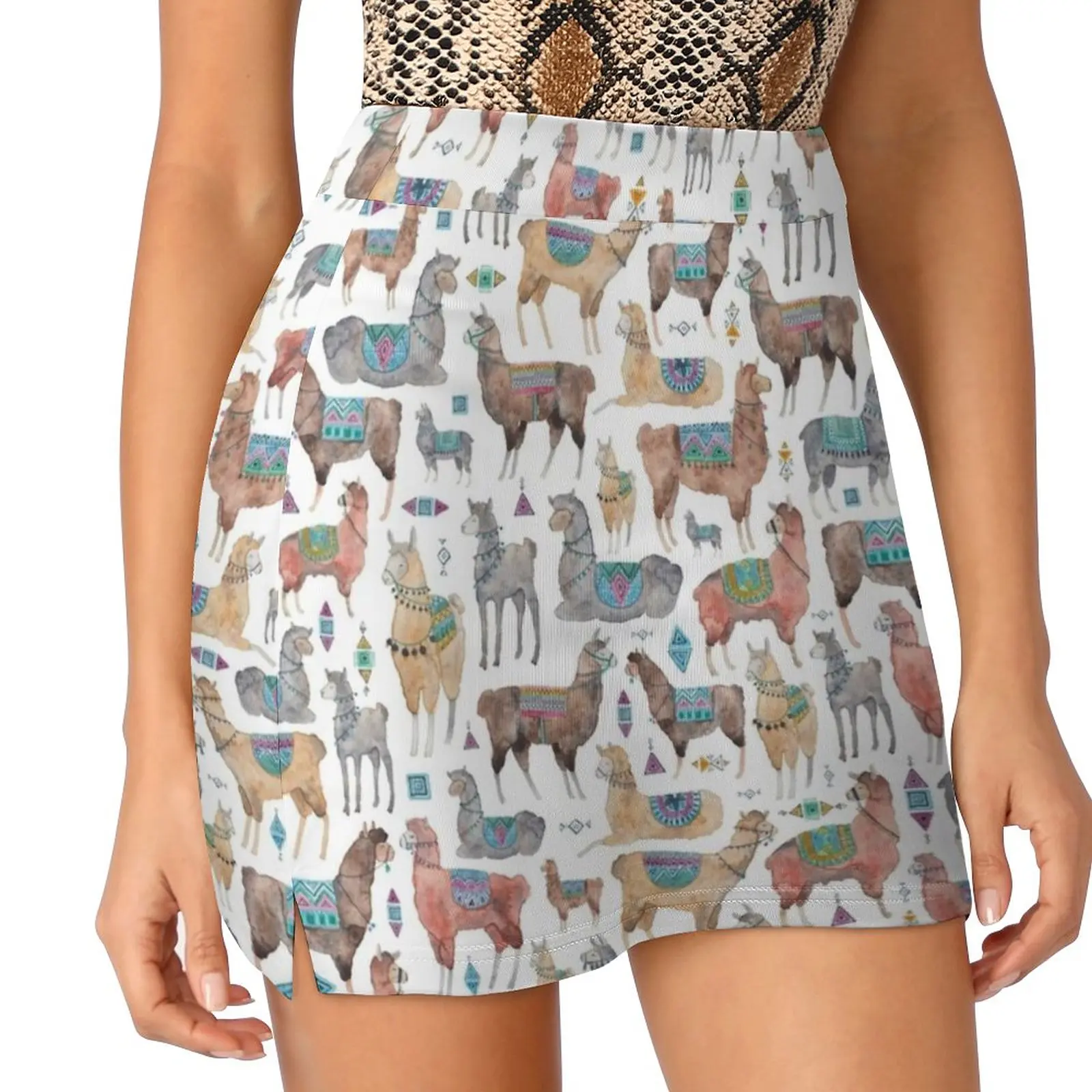 Llamas And Alpacas Skirts Woman Fashion 2022 Pant Skirt Mini Skirts Office Short Skirt Llama Alpaca Aztec South America Peru