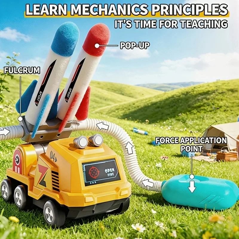 Dual Foot‑Pump Rocket Launcher Toy, Kids Stomp Launch Rocket Car Set, Outdoor Competitive Sports Game for Boys Girls - view 3