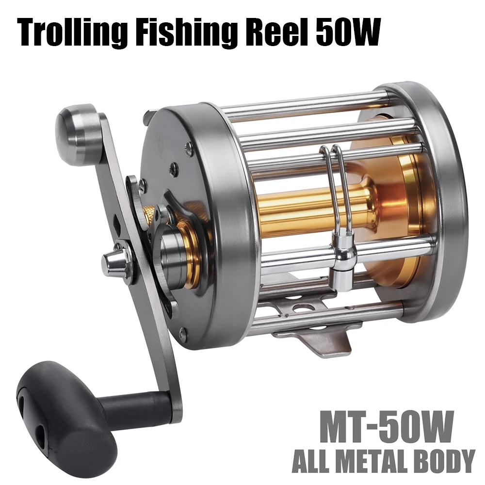 Trolling Fishing Reel 50W Series Stainless Steel Main Body, Aluminum Spool, Alarm Button Brake Force Adjustment Deep Sea Reel