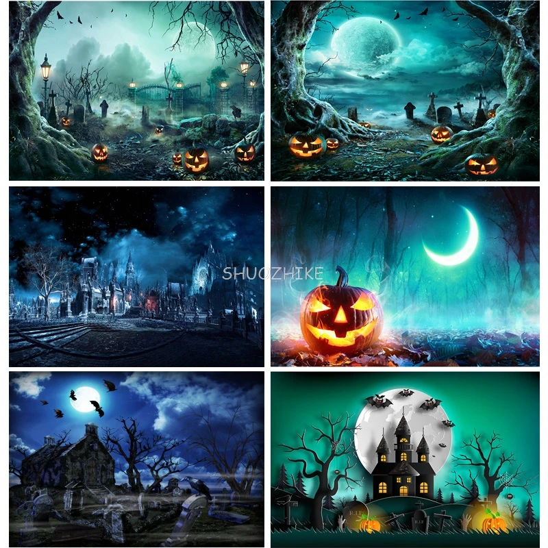 

SHUOZHIKE Halloween Backdrop Pumpkin Lantern Castle Forest Moon Baby Photography Background For Photo Studio Props WS-17