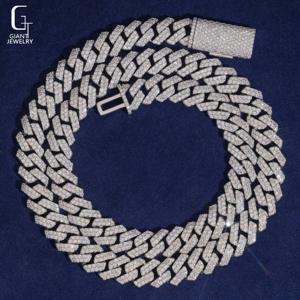 HipHop Moissanite Jewelry 925 Sterling Silver Moissanite Cuban Link Chain Past Diamond Tester 10MM Moissanite Cuban Chain Mens.