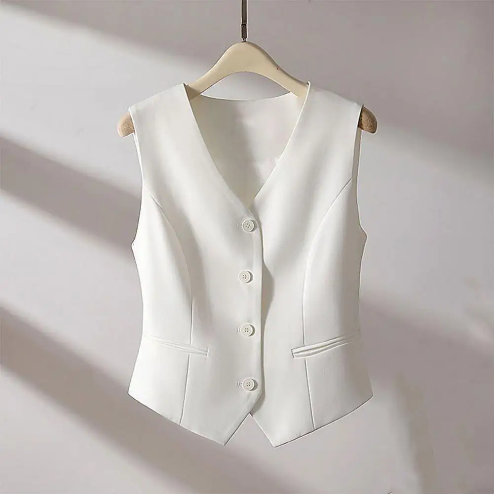 Women Polyester Vest Stylish Women's Waistcoat Button-up Crop Top Vest for Office Street Wear Lightweight Breathable Commuting