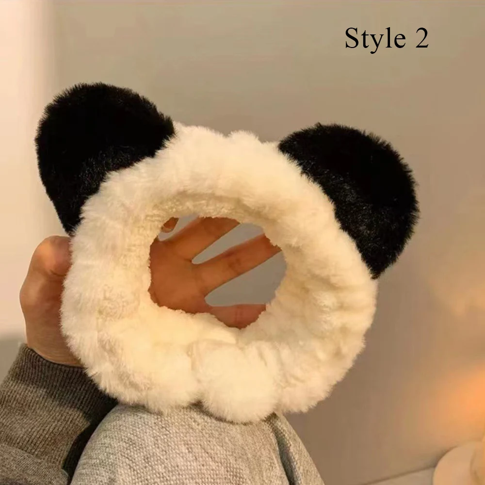 Plush Cartoon Panda Headband Coral Velvet Bear Ear Elastic Soft Hair Hoop Multifuctional Makeup Wash Face Cute Hair Accessories