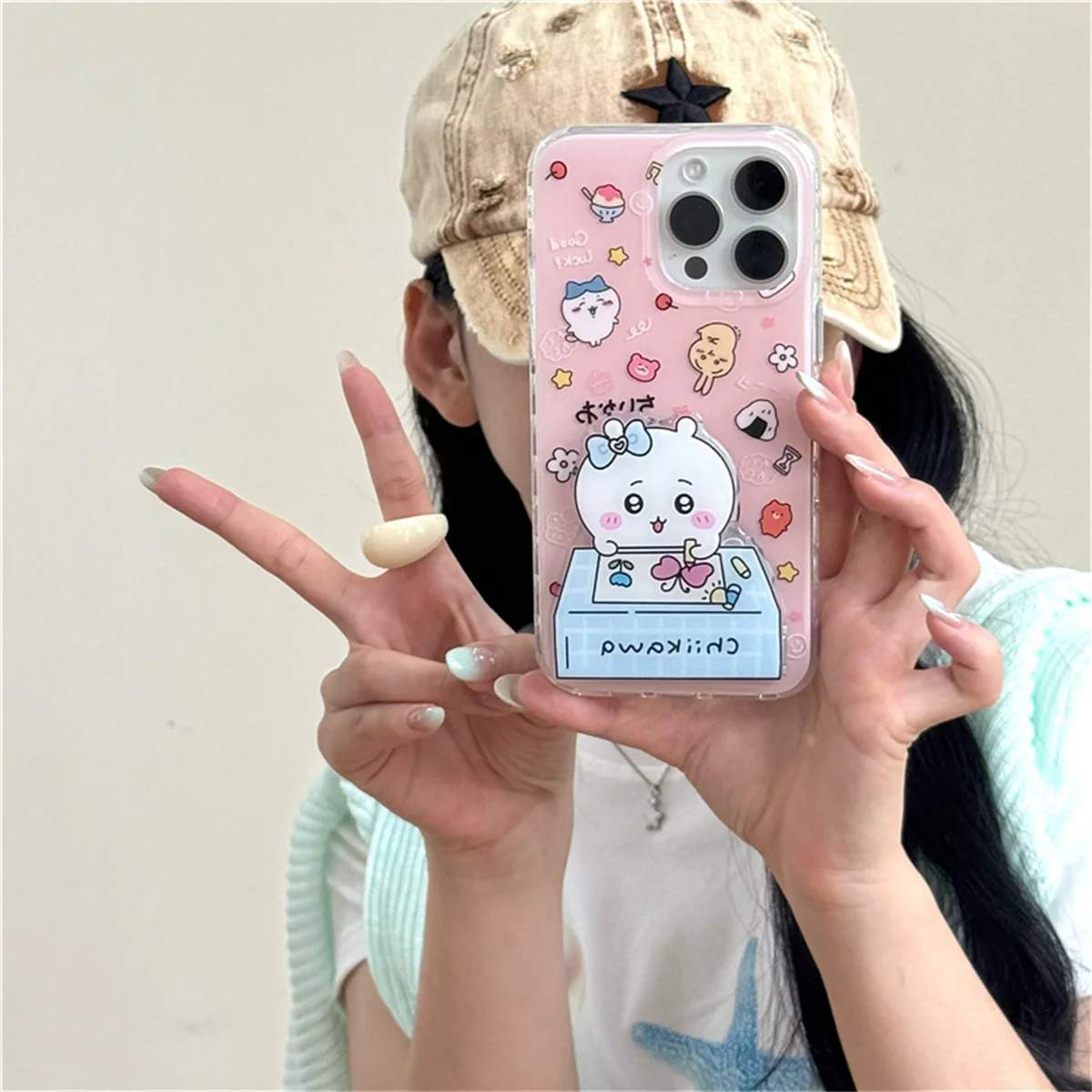 

Funny Cute Cartoon Pattern Phone Case For iPhone 15 13 14 15 16 Pro Max Cover with Mirror Stand Holder Lovely Protective Cases