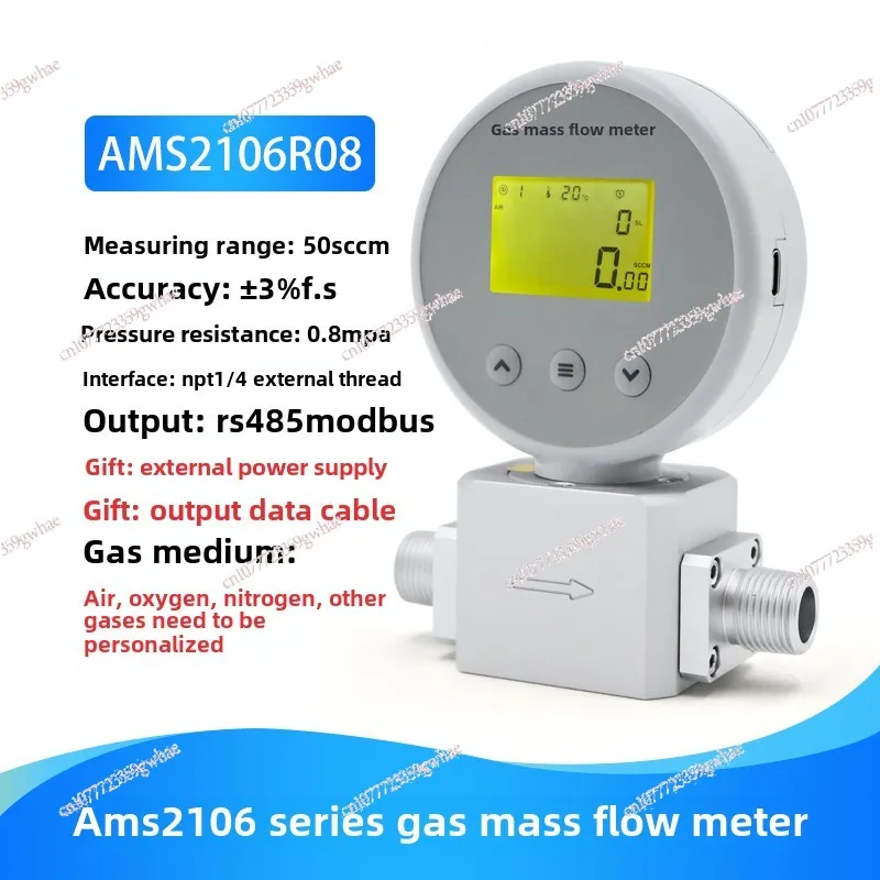 Digital Display Micro Gas Mass Flowmeter Compressed Air Nitrogen Oxygen 485 Remote Flow Meter AMS2106