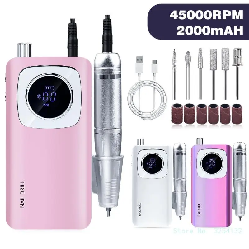 

45000RPM Nail Drill Set Electric Nail Files Electric Nail Drill Machine with Nail Drill Bits for Manicures Salon Use