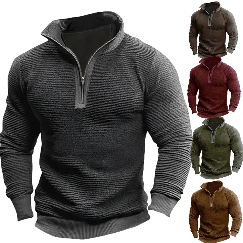 

2025 New Men Half Zipper Sweater Multi Color Options Thick Loose Casual Top Trendy Versatile Cardigan
