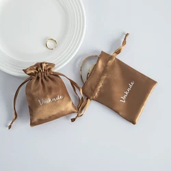 100pcs/lot Drawstring Satin Silk Bag Pouches Custom Logo Drawstring Rings Jewelry Packaging Bag Wedding Favor Gift Storage Bags