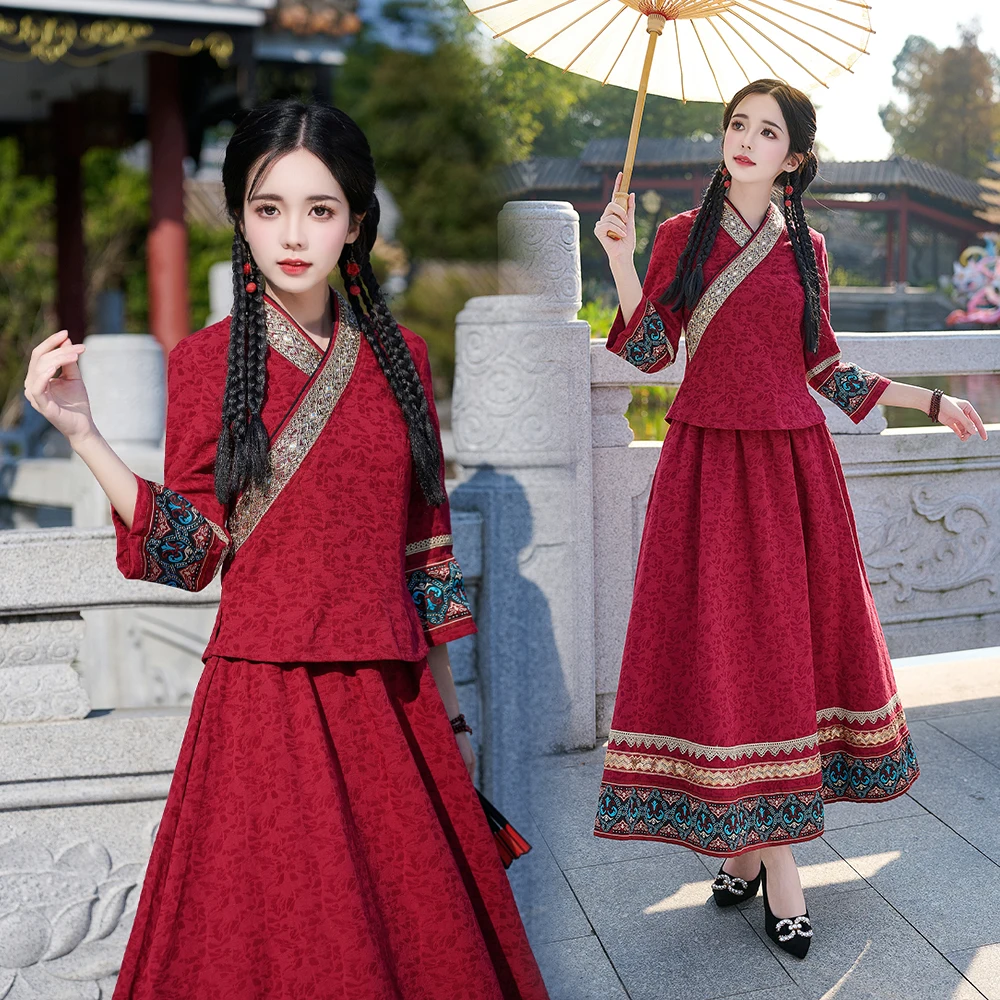 

Spring 2026 Slimming Two-Piece Set Retro Republic of Chi Small Top Cotton Ethnic Women's Faion