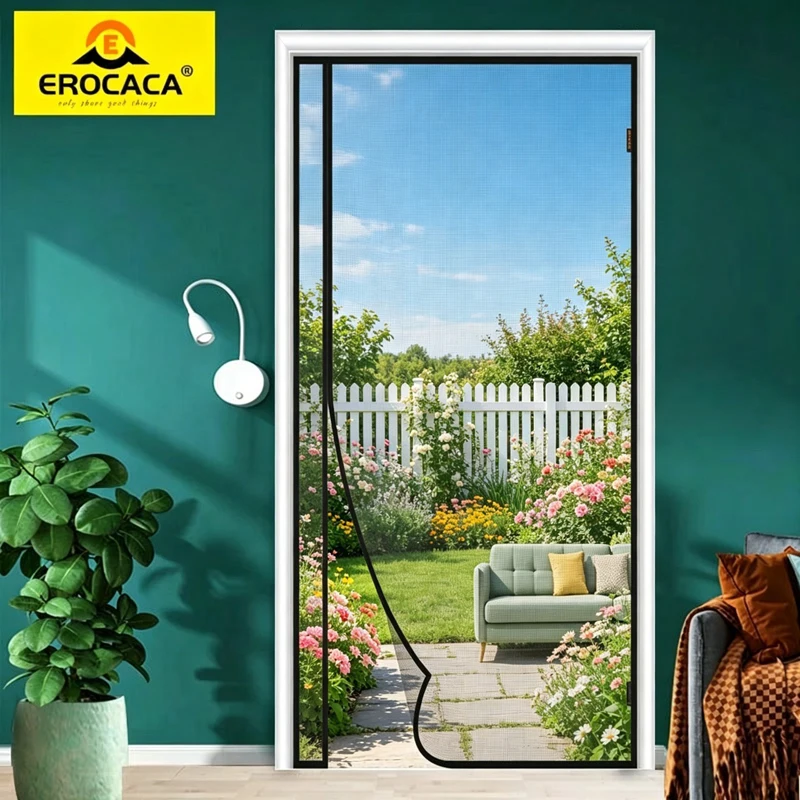 EROCACA Magnetic Door Screen Mosquito Net Side Open Custom Curtain Fly Insect Anti-Mosquito Invisible Mesh for Summer Indoor Use
