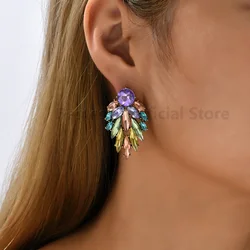 Multicolor Elegant Stud Earrings For Women Luxury Rhinestone Geometric Charm Fashion Jewelry Popular Accessories Wholesale Gifts