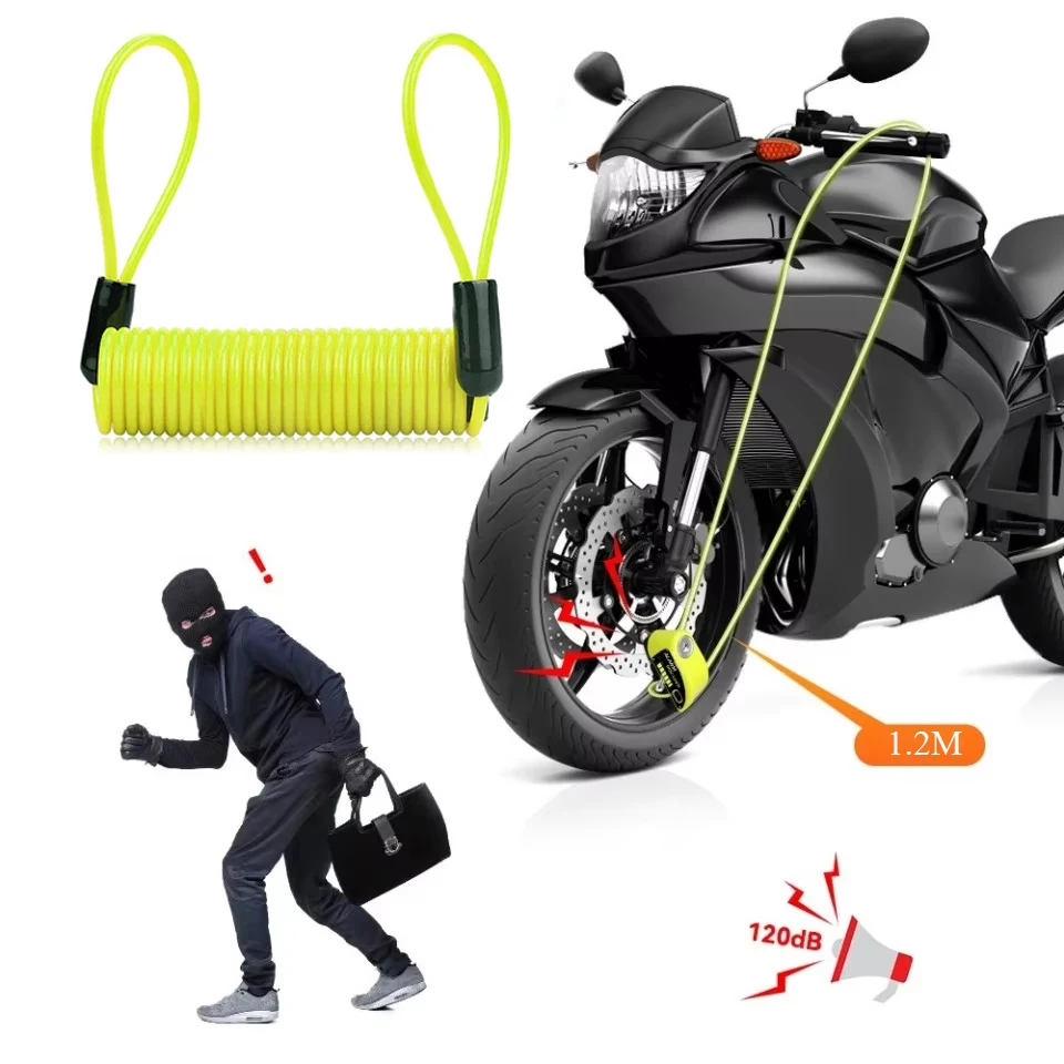 120cm Motorcycle Spring Cable Lock Anti Theft Rope Alarm Disc Lock Moto Bicycle Scooter Security Reminder Protection Accessories