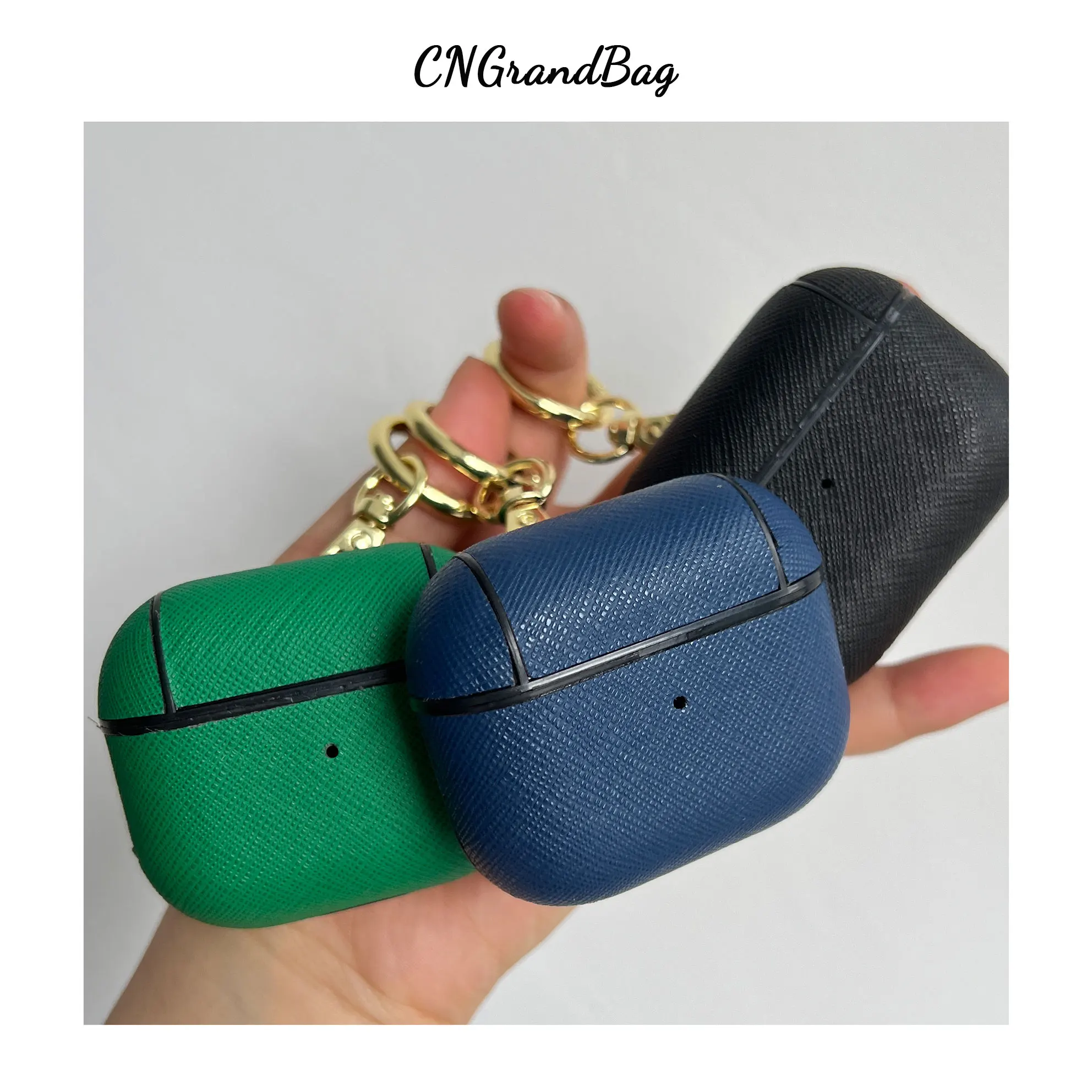 New Customized Gift Set Luxury Saffiano Leather Mobile Phone Case for 14 13 12 PRO MAX  Matched Airpods 1/2/3/Pro case Keychain