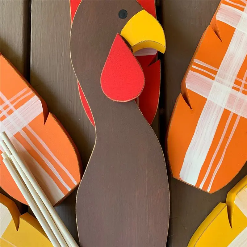 AEE4-Wooden Turkey Planter Sticks,Thanksgiving Decorations For Outdoor Garden Farms Patio Planters Thanksgiving Decorations