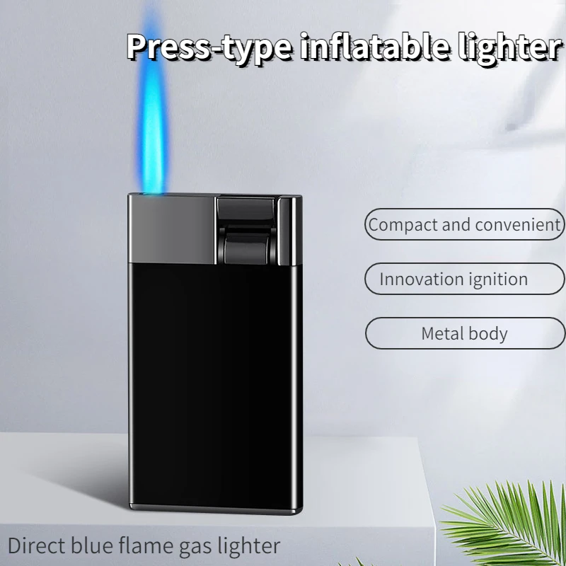 

2024 Hot-selling Men's Portable Lever Push-type Inflatable Lighter Creative Blue Flame Direct Metal Windproof Cigarette Lighter