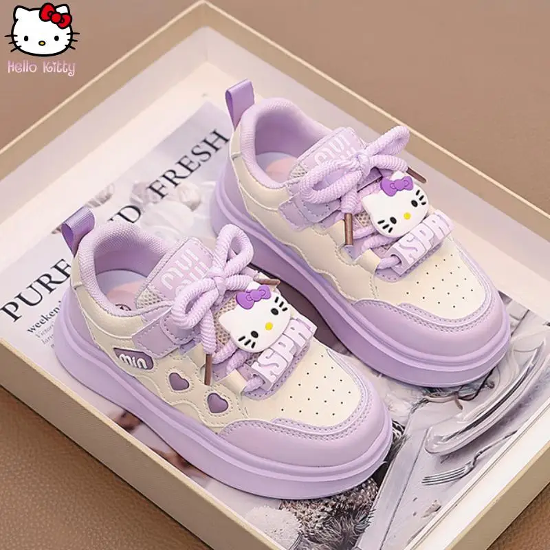 مرحبا كيتي الفتيات Kawaii أبي أحذية الكرتون جديد أنيمي ربيع الخريف الدانتيل يصل أحذية رياضية سانريو موضة الكورية لينة وحيد حذاء الجري
