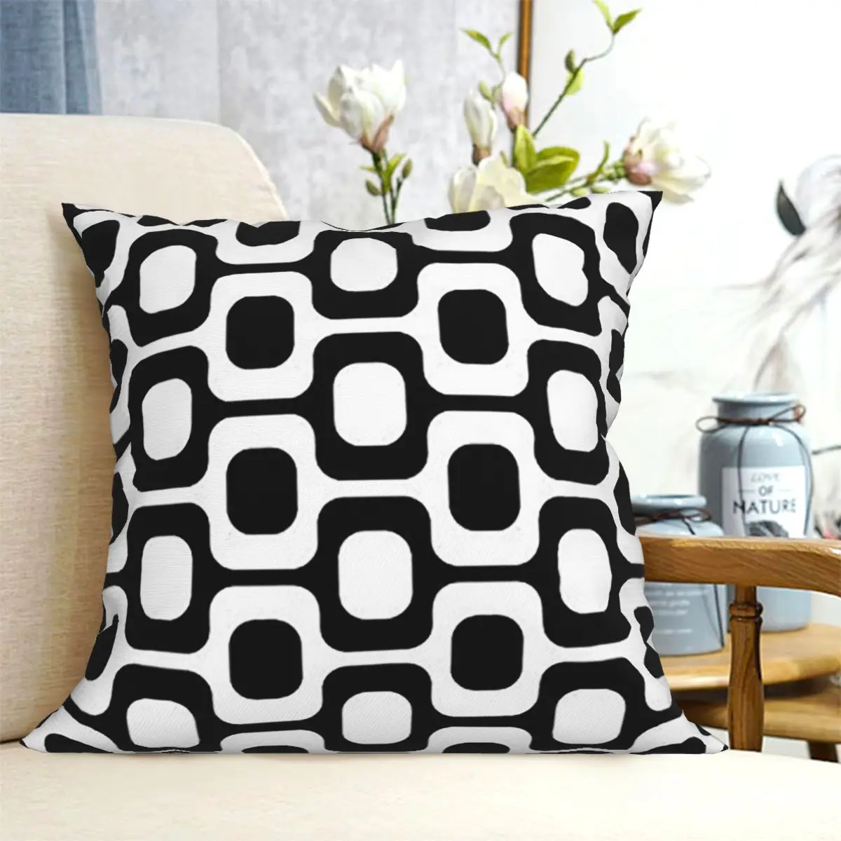 Funda de cojín cuadrada en blanco y negro Ipanema, funda de almohada para el hogar, sofá, sala de estar.