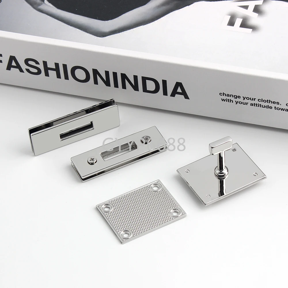 1/4/10Sets Silver Metal a Set of Locks For Woman Handbag Purse Bags Rectangle Eyelet Twist Turn Lock Rivet Accessories Wholesale