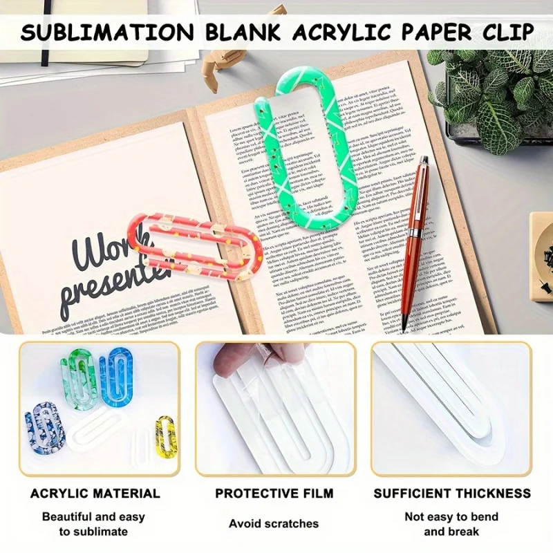 12pcs Jumbo Acrylic Paper Clips, Clear Sublimation Blanks for DIY Heat Transfer, Crafts, Gifts- Ideal for Home，Office,School Use