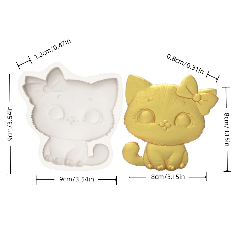 Cute Bow-Knot Kitten-Shaped Mold Cartoon Chocolate Fondant Making Silicone Mold