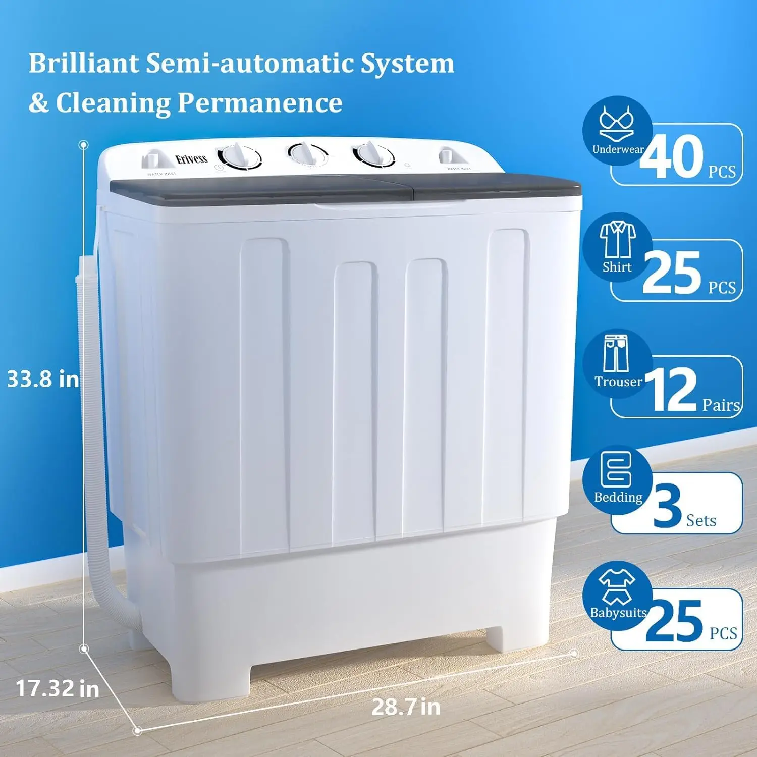 乾燥ラックとハンガー10個付き洗濯機、便利なスピナー、20ポンドの洗濯機、32ポンド、12ポンドの洗濯機