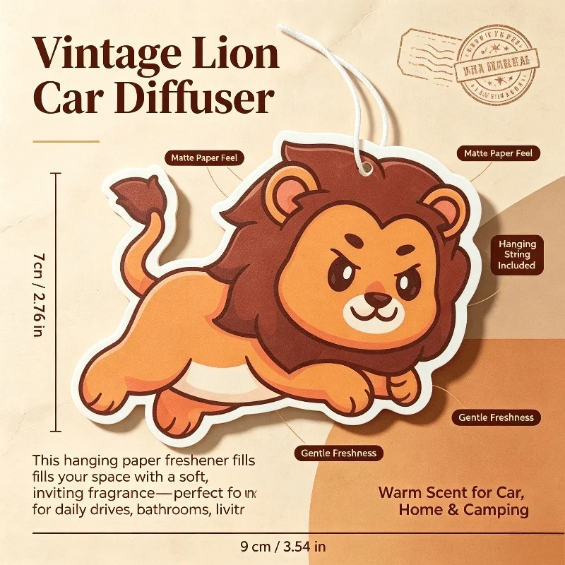 Car Air Freshener Cute Cartoon Lion Hanging Scent Card for Car Rearview Mirror Decor Ornament Gift