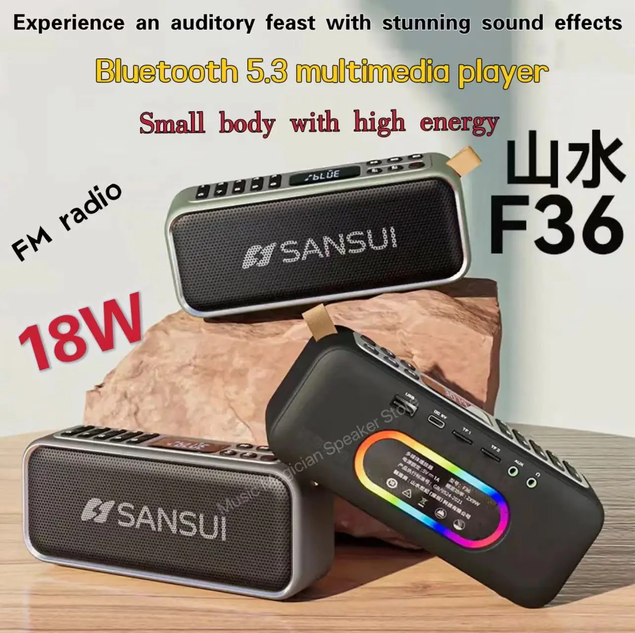 

New Sansui F36 Retro Radio Wireless Bluetooth Speaker Insert card Mini Plug in Walkman Music Player Portable Stereo Subwoofer