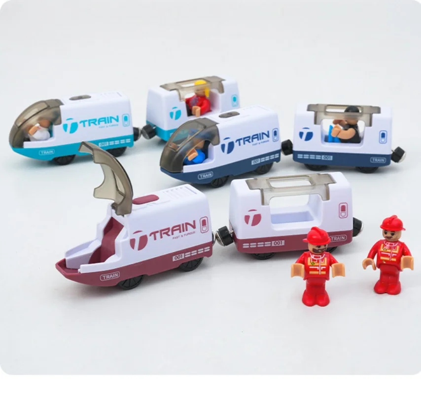Boys Toys Children's Electric Train 2 Section Magnetic Linkage USB Charging Set Compatible Car Toy Wood Track Harmony Train P022