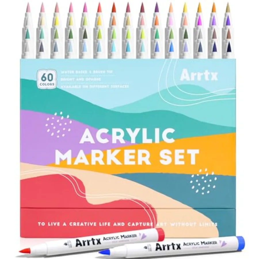 

Acrylic Markers 60C Scenic Colors, Brush Tip, Water Based Ink, Water Resistant Paint Pens Paint Art Markers for Rock Painting S