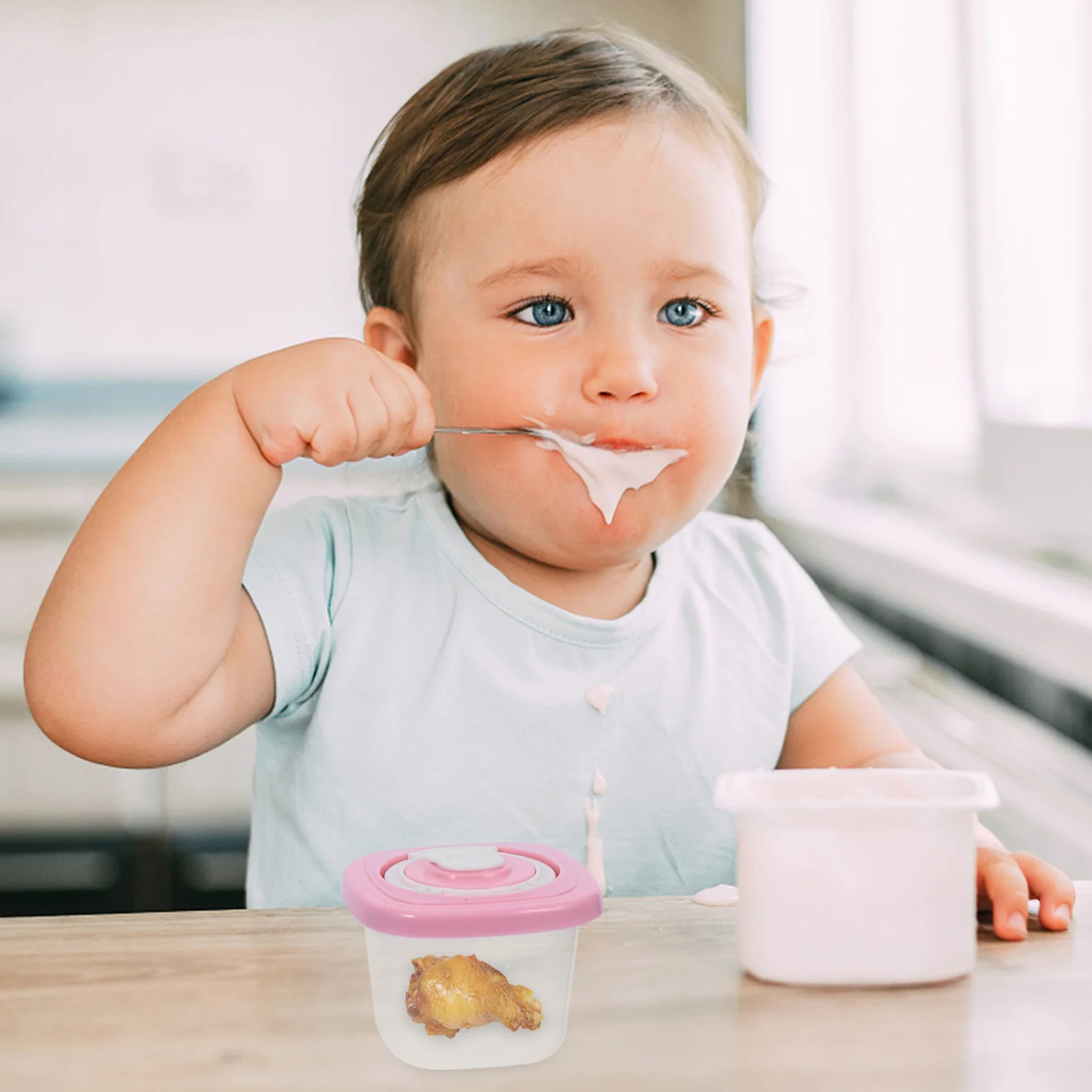 Set di scatole per alimenti per bambini da 6 pezzi Contenitore per alimenti per neonati a 6 scomparti Pp Tpe Vassoio portaoggetti in materiale siliconico Design con scanalatura profonda