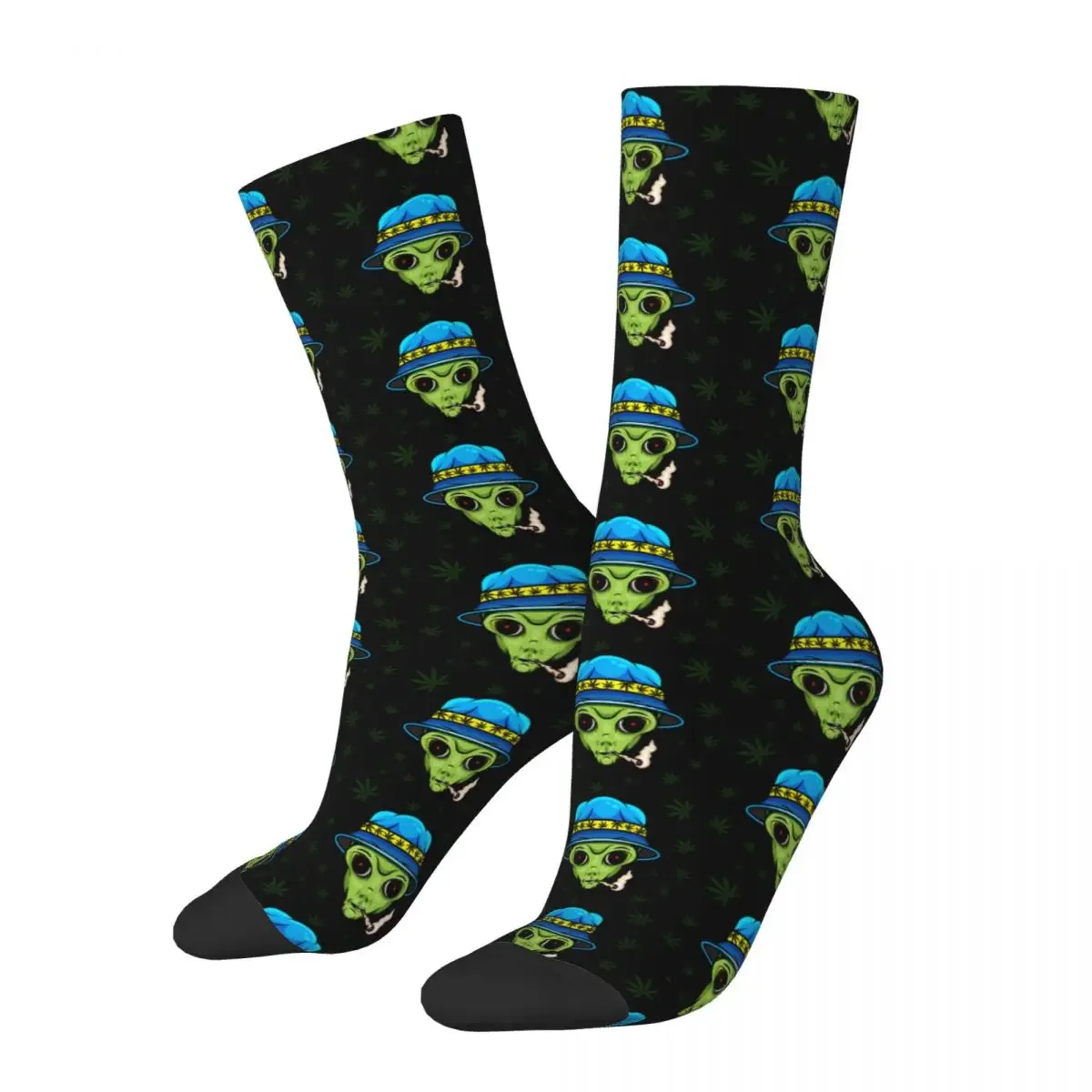 Cozy Men Women Socks Alien Smoking Maple Leaf Merch Super Soft UFO Aliens Sock All Seasons