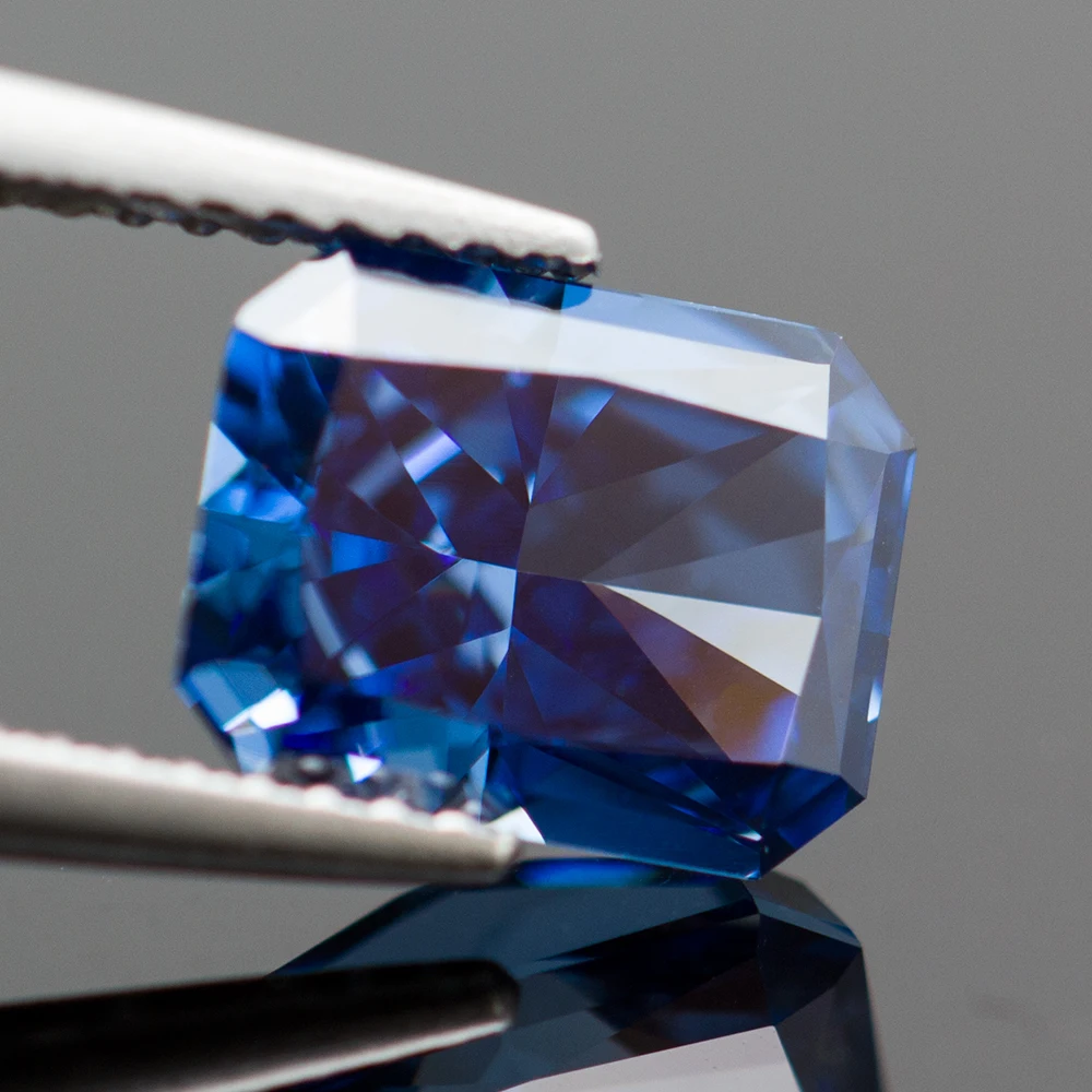 Sapphire Blue Crushed Ice Cut Cubic Zirconia High Carbon Diamond Radiant Shape Lab Zircon CZ 4K Cutting 5A+ Quality