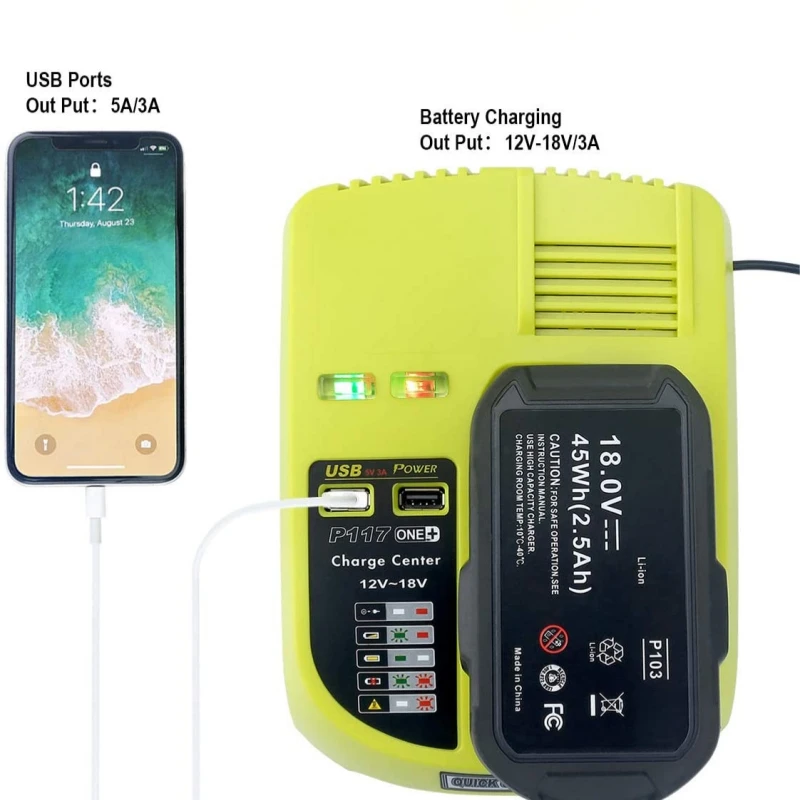 New applicable ryobi Liyoubi P108P117 charger 12V-18V nickel chromium nickel hydrogen battery charger with 2USB