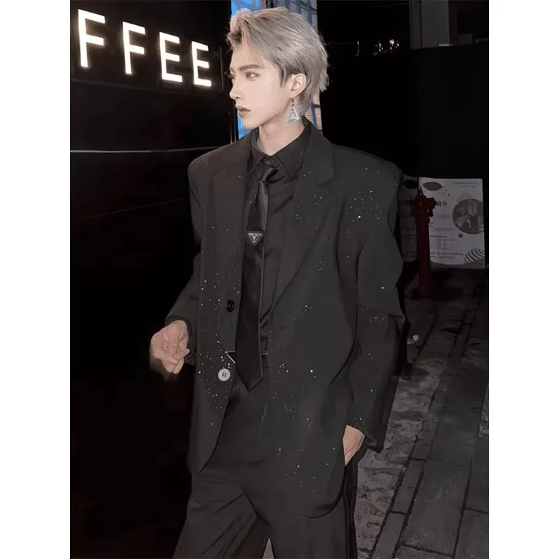 

Engagement Starry Sequin Padded Shoulder Blazer Men's High-End Stylist Outfit Cool Casual Suit