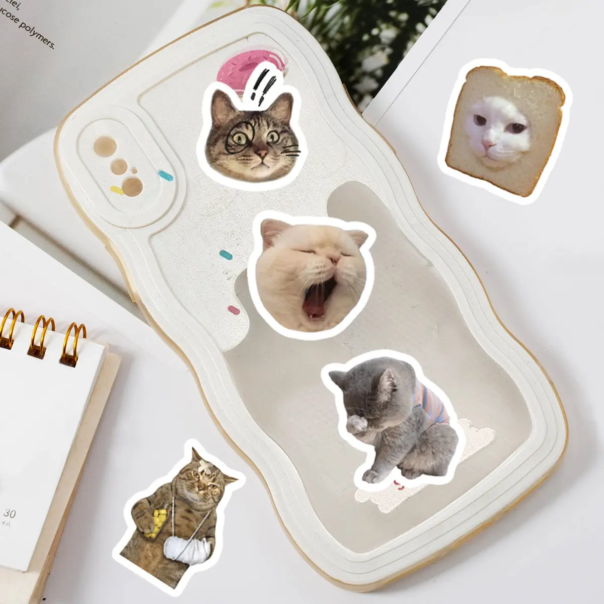 Etori Life 46 PCS Cartoon Cute Animal Society Mischievous Expression Cat Student DIY Stationery,Laptops Decoration Stickers