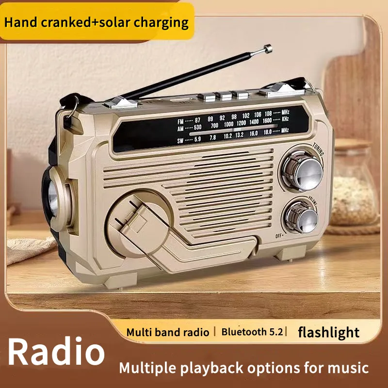 Portable High Sensitivity FM AM SW Radio Solar Charging Emergency Receiver Hand Crank Bluetooth Speaker Music Player Audio AUX