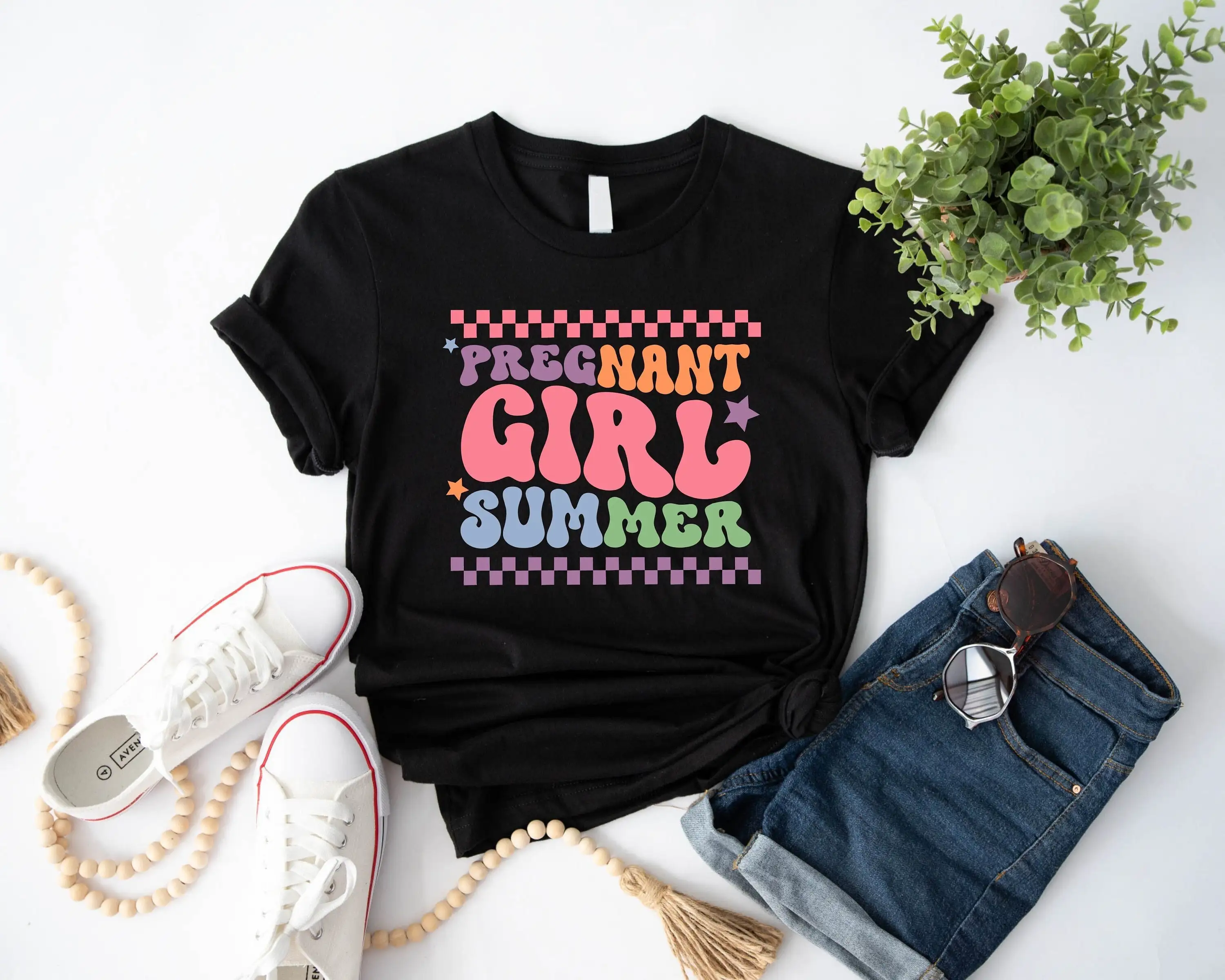 Pregnant Girl Summer T Shirt Pregnancy In Vibes Beach Announcement Expecting Mom New Mother Life