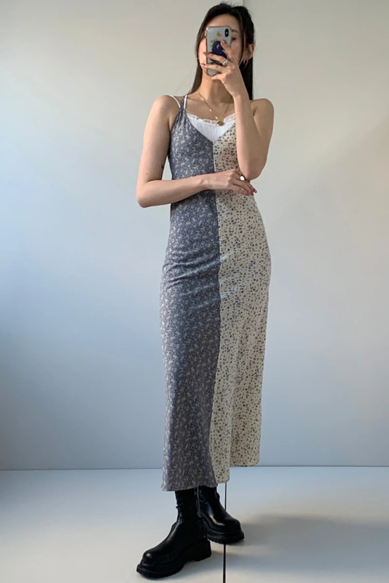 Imprimé Floral ter Dr femmes Chic doux fille v-ne minceur vêtements intérieurs été coréen Sle taille haute longue jupe trapèze